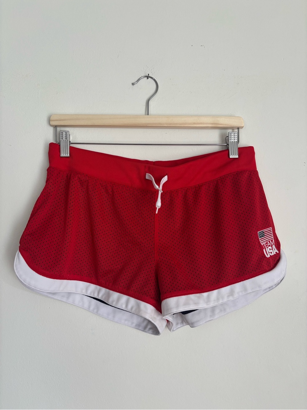 Team USA Women's Red Mesh Running Shorts Olympic Athletic Dolphin Trim Size M
